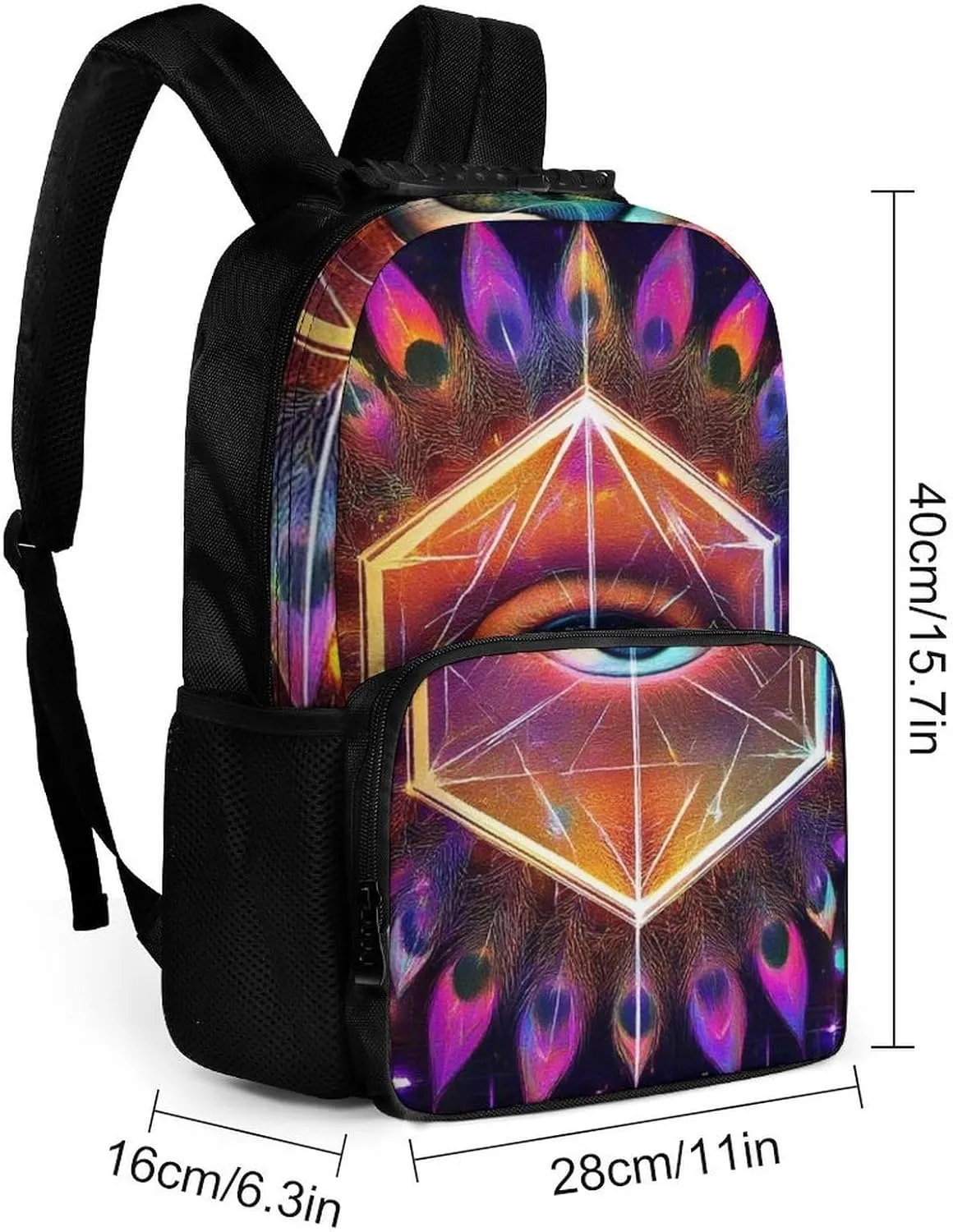 Supdreamc Rucksack Anti-Theft Multipurpose Large Capacity Carry On Bag - Colorful Tattoo Trippy Acid Eye Travel Hiking Bag & Day Pack With Side Pockets