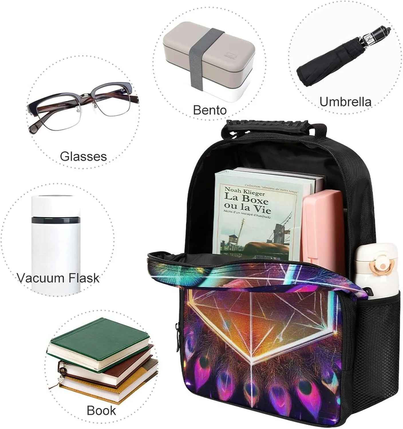 Supdreamc Rucksack Anti-Theft Multipurpose Large Capacity Carry On Bag - Colorful Tattoo Trippy Acid Eye Travel Hiking Bag & Day Pack With Side Pockets