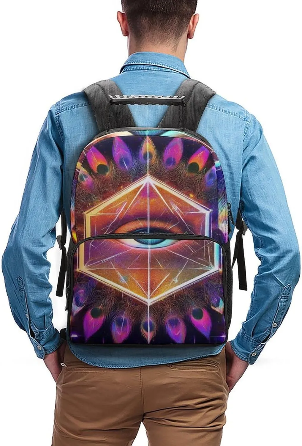 Supdreamc Rucksack Anti-Theft Multipurpose Large Capacity Carry On Bag - Colorful Tattoo Trippy Acid Eye Travel Hiking Bag & Day Pack With Side Pockets