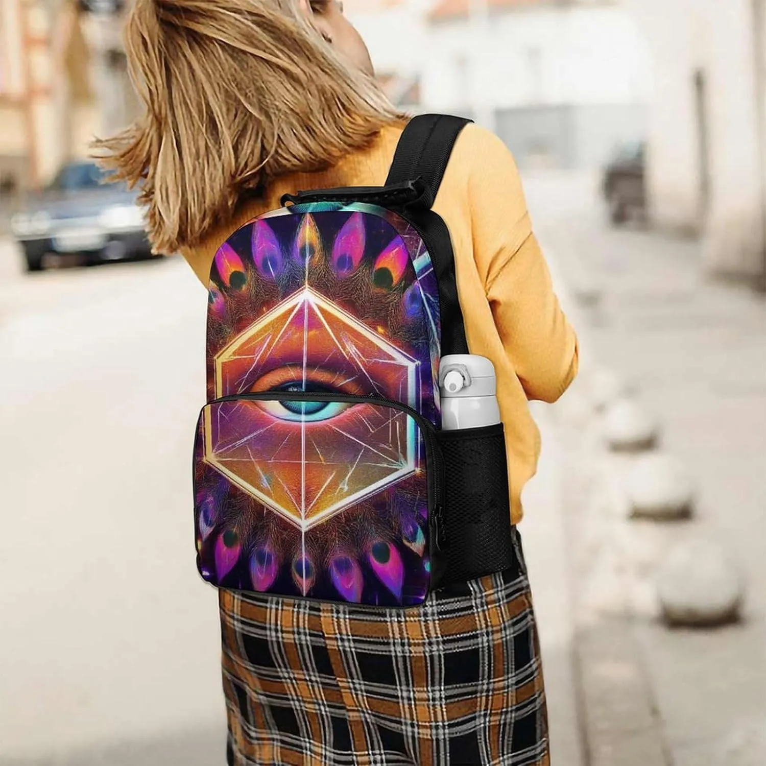 Supdreamc Rucksack Anti-Theft Multipurpose Large Capacity Carry On Bag - Colorful Tattoo Trippy Acid Eye Travel Hiking Bag & Day Pack With Side Pockets