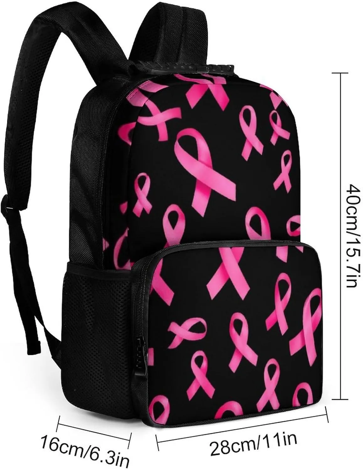 Supdreamc Shoulder Book Bags Anti-Theft Multipurpose Big Capacity Bookbag - Breast Cancer Awareness Ribbons Black Travel Hiking Backpack With Smooth Zippers