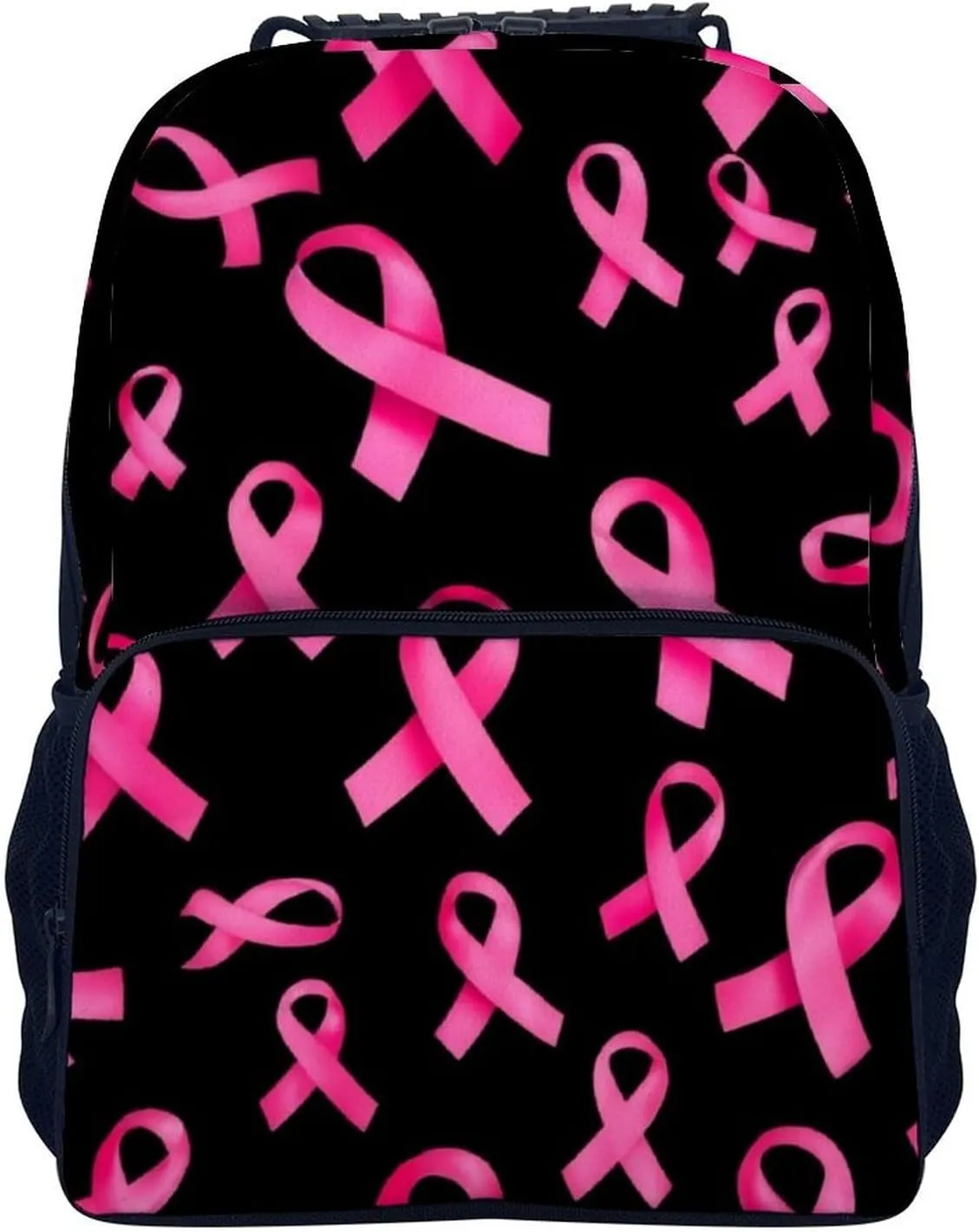 Supdreamc Shoulder Book Bags Anti-Theft Multipurpose Big Capacity Bookbag - Breast Cancer Awareness Ribbons Black Travel Hiking Backpack With Smooth Zippers