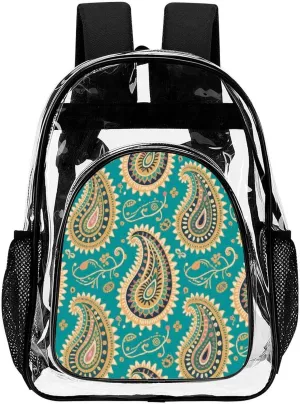 Supdreamc Transparent Daypack Backpack for Trekking Picnic Walking Cycling - Large Capacity Anti-Theft Multipurpose Shoulder Bag, Colorful Flowers Leaves Paisley Art Casual Daypack