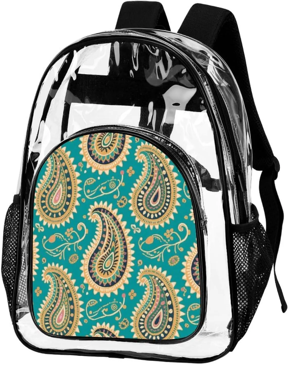 Supdreamc Transparent Daypack Backpack for Trekking Picnic Walking Cycling - Large Capacity Anti-Theft Multipurpose Shoulder Bag, Colorful Flowers Leaves Paisley Art Casual Daypack