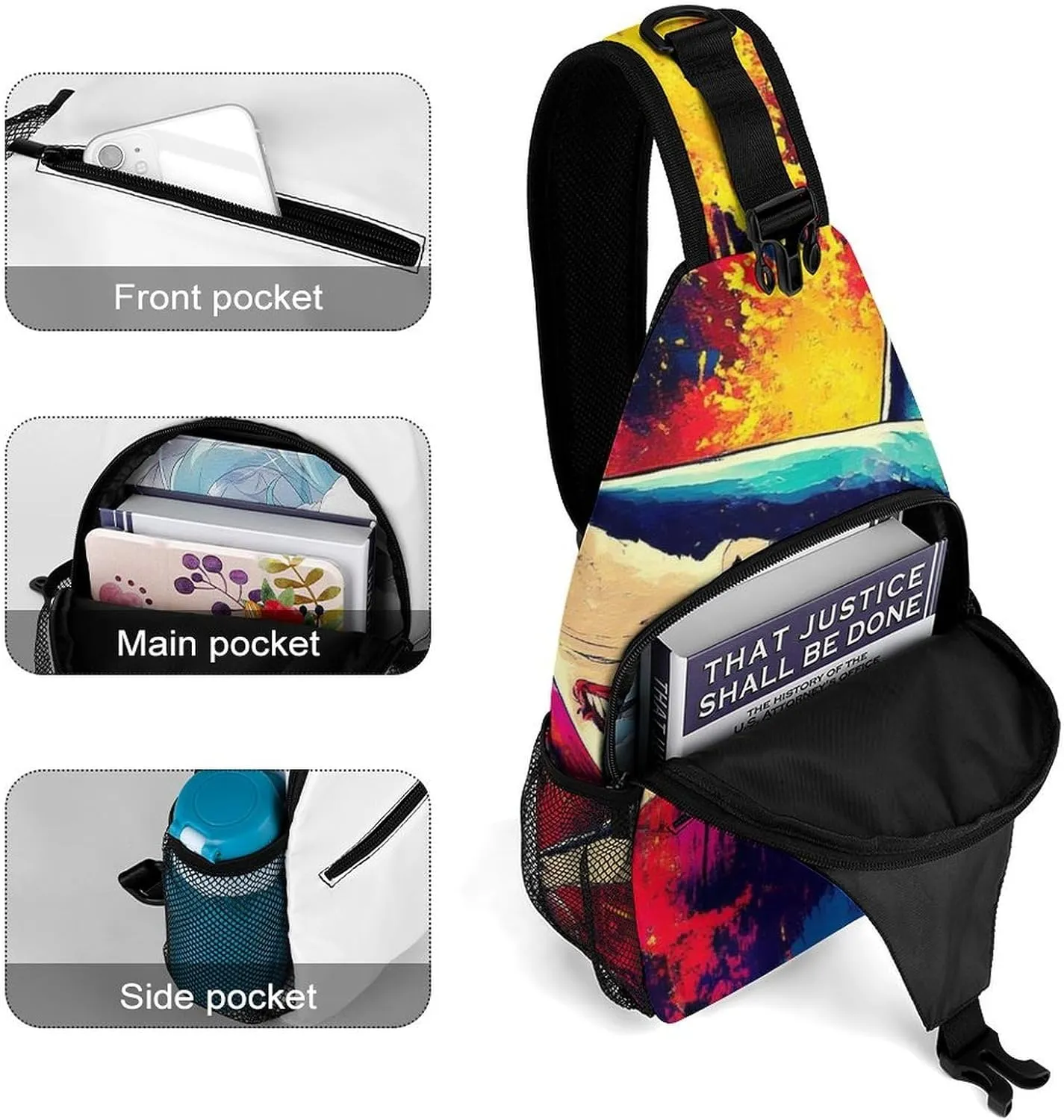 Supdreamc Ultra Lightweight Sling Backpack Cross Body Sling Backpack Multipurpose Anti-Theft Bag for Hiking Cycling Walking Dog Bicycle Travel, Cute Shark Graffiti Art