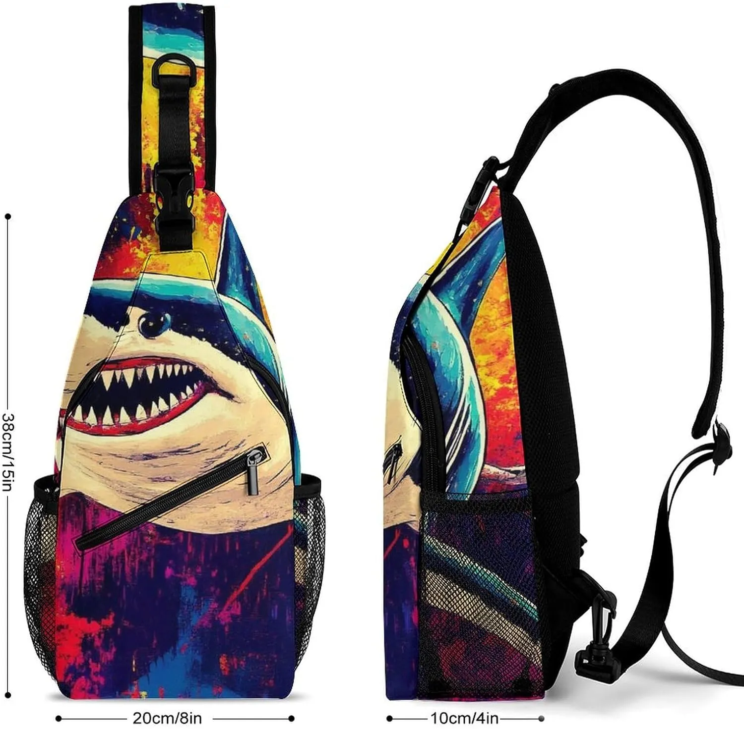 Supdreamc Ultra Lightweight Sling Backpack Cross Body Sling Backpack Multipurpose Anti-Theft Bag for Hiking Cycling Walking Dog Bicycle Travel, Cute Shark Graffiti Art