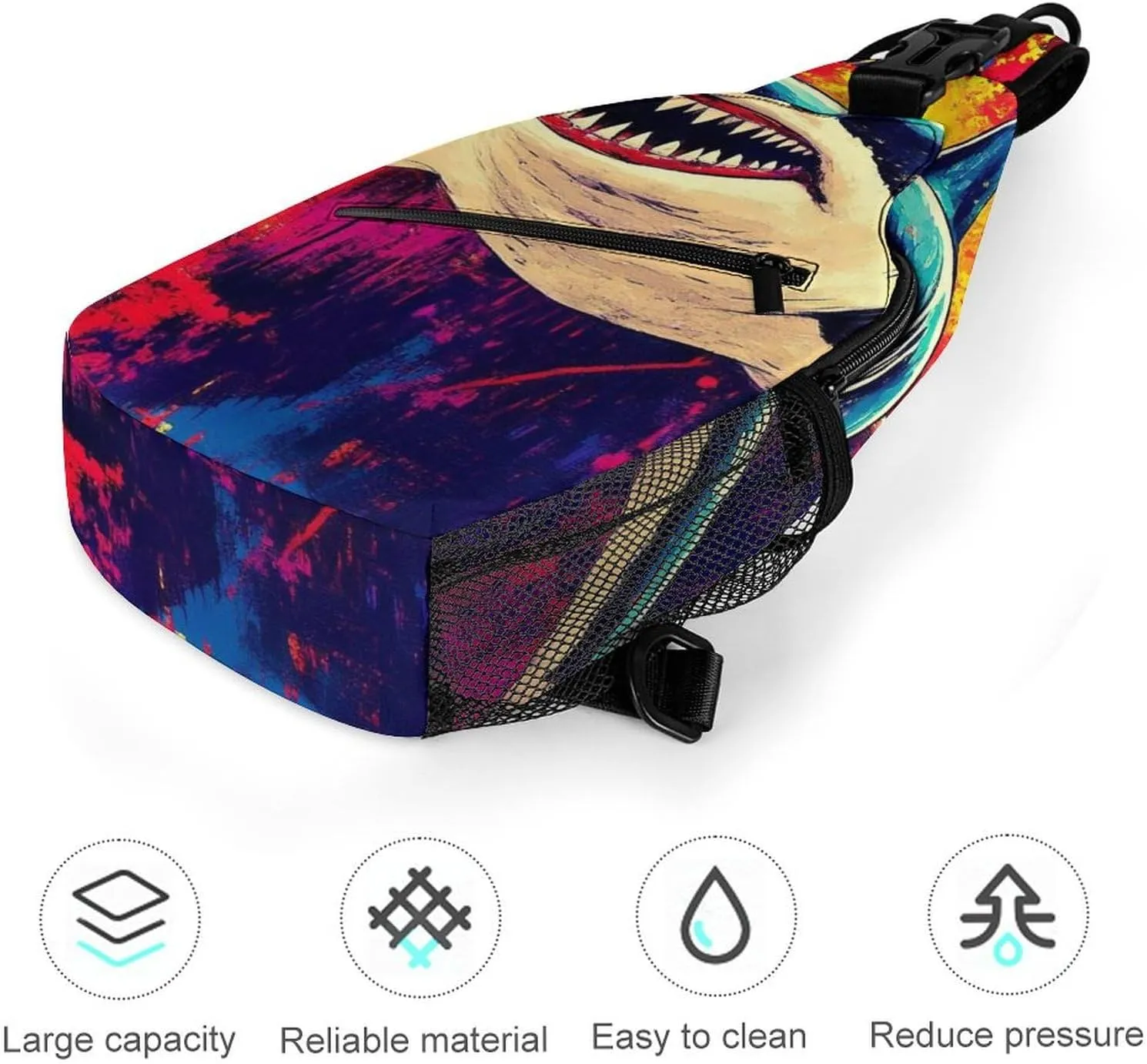 Supdreamc Ultra Lightweight Sling Backpack Cross Body Sling Backpack Multipurpose Anti-Theft Bag for Hiking Cycling Walking Dog Bicycle Travel, Cute Shark Graffiti Art