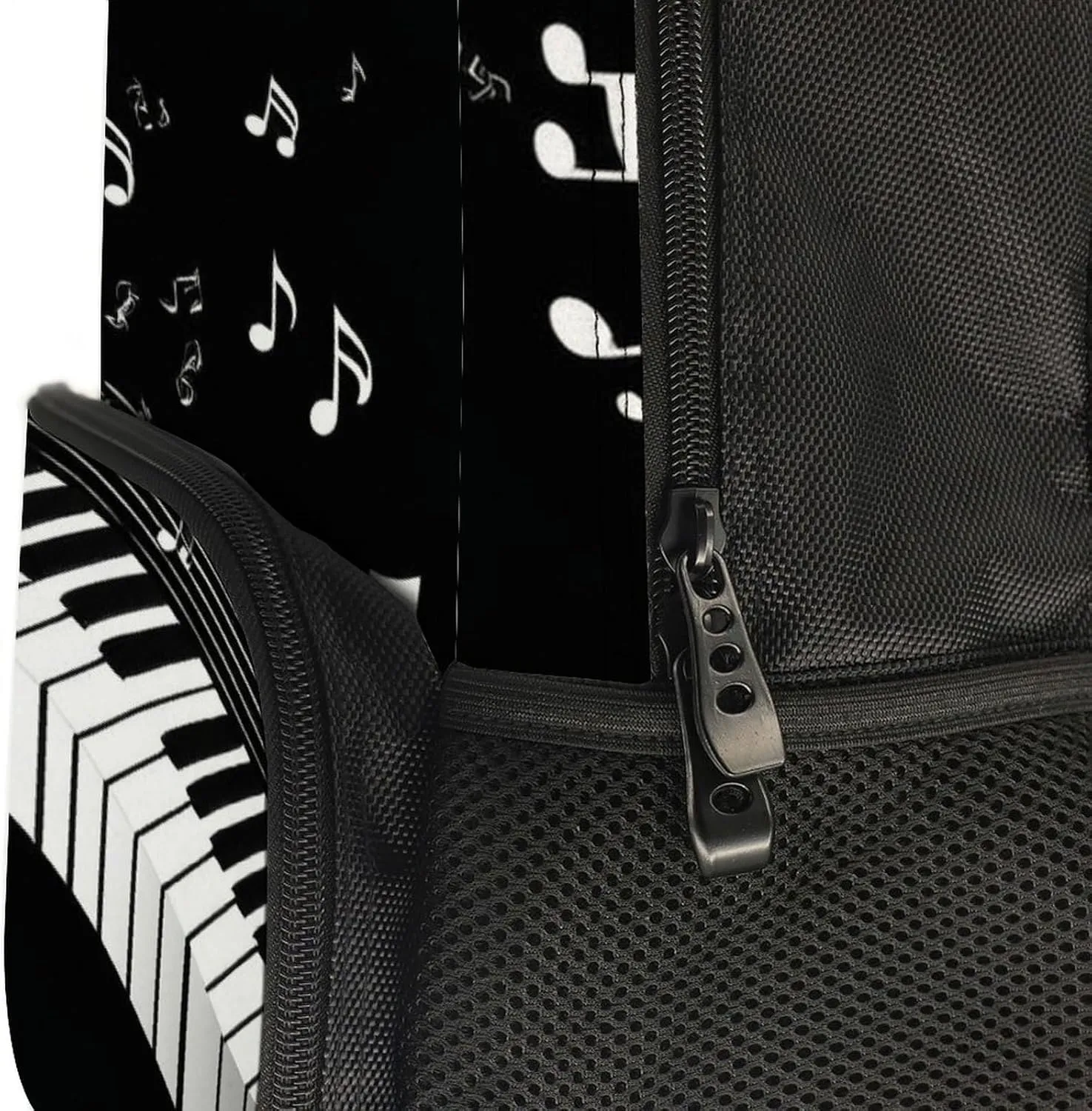Supdreamc White Piano Keys With Musical Notes Black Daypack Backpack Polyester Multipurpose Anti-Theft Shoulder Bag Big Capacity Gym Outdoor Hiking Backpack With Smooth Zippers