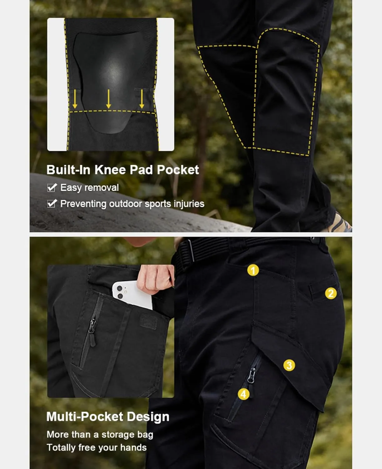 Susclude Men's Outdoor Cargo Work Trousers Military Tactical Pants Ripstop Assault Combat Trousers Hiking Pants Men