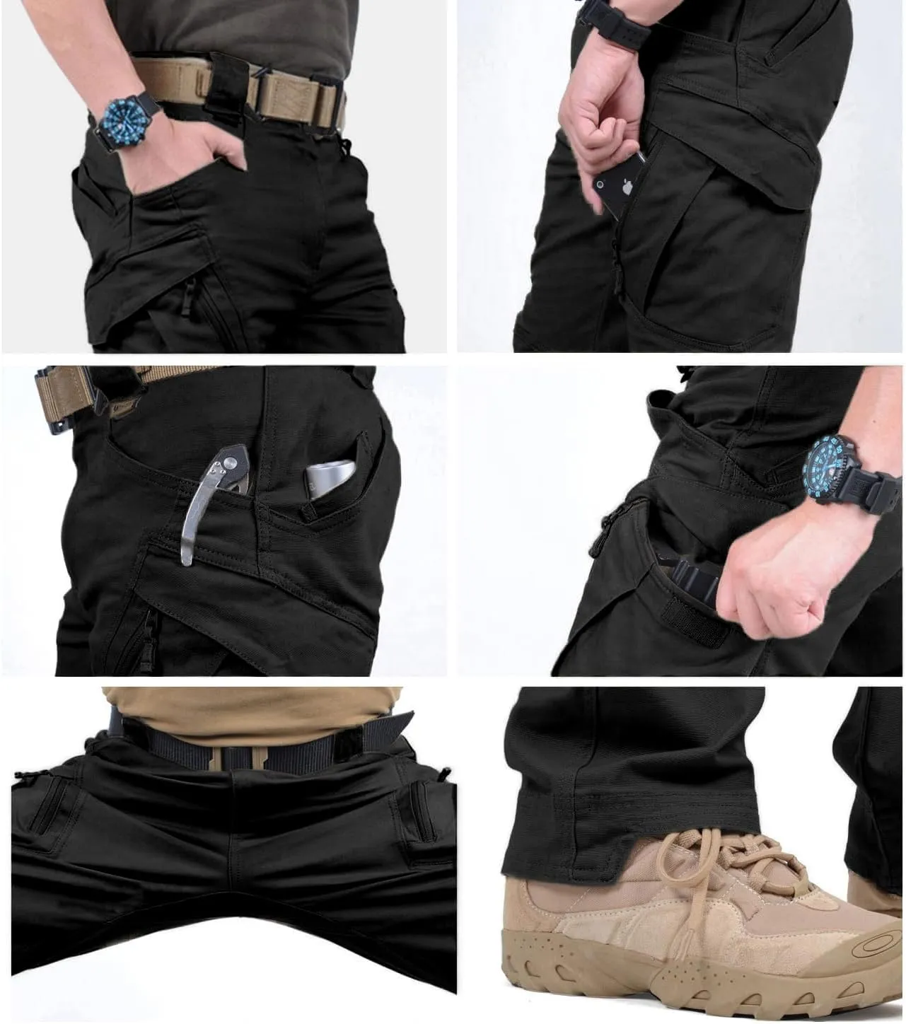 Susclude Men's Outdoor Cargo Work Trousers Military Tactical Pants Ripstop Assault Combat Trousers Hiking Pants Men