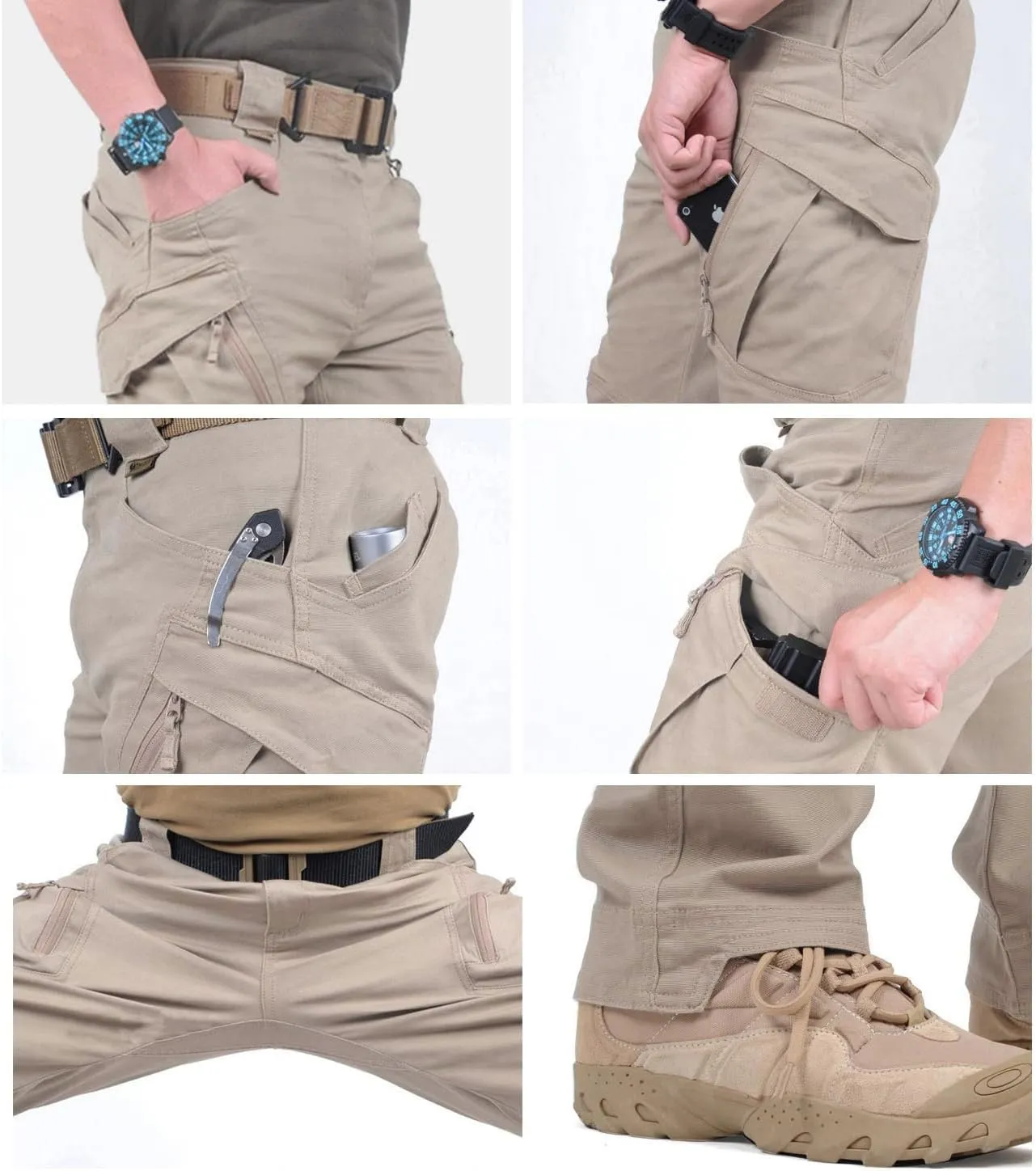Susclude Men's Outdoor Cargo Work Trousers Military Tactical Pants Ripstop Assault Combat Trousers Hiking Pants Men
