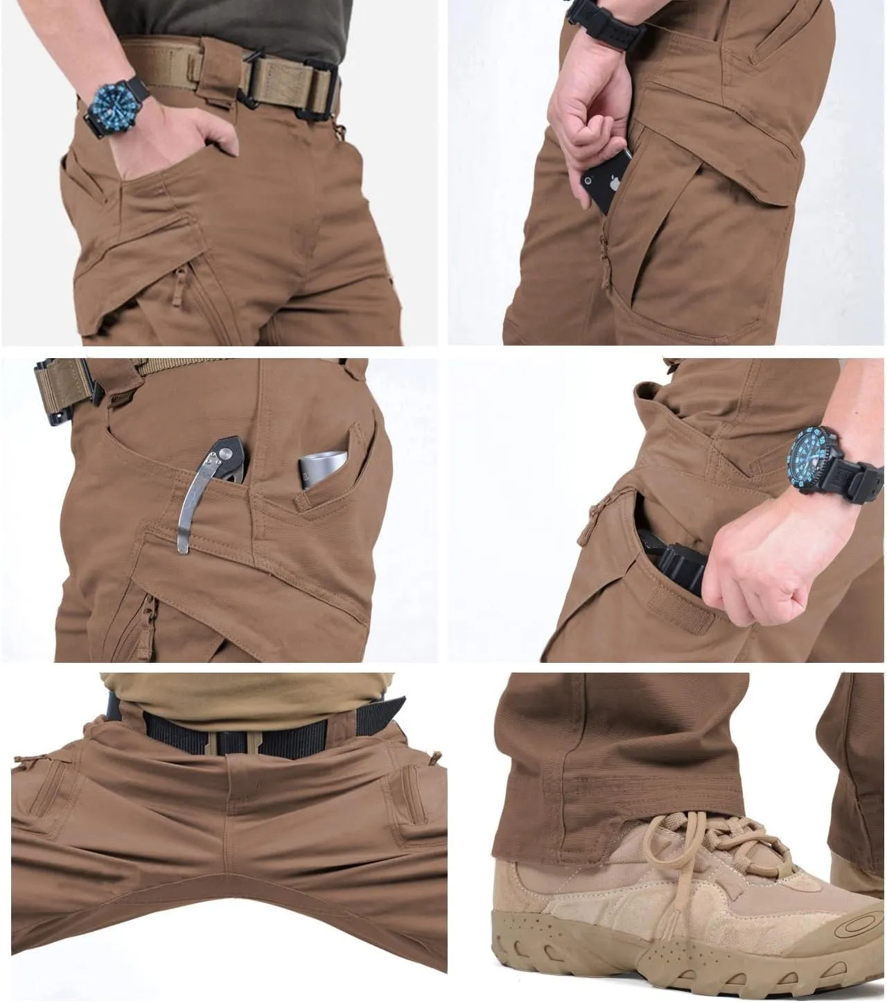 Susclude Men's Outdoor Cargo Work Trousers Military Tactical Pants Ripstop Assault Combat Trousers Hiking Pants Men