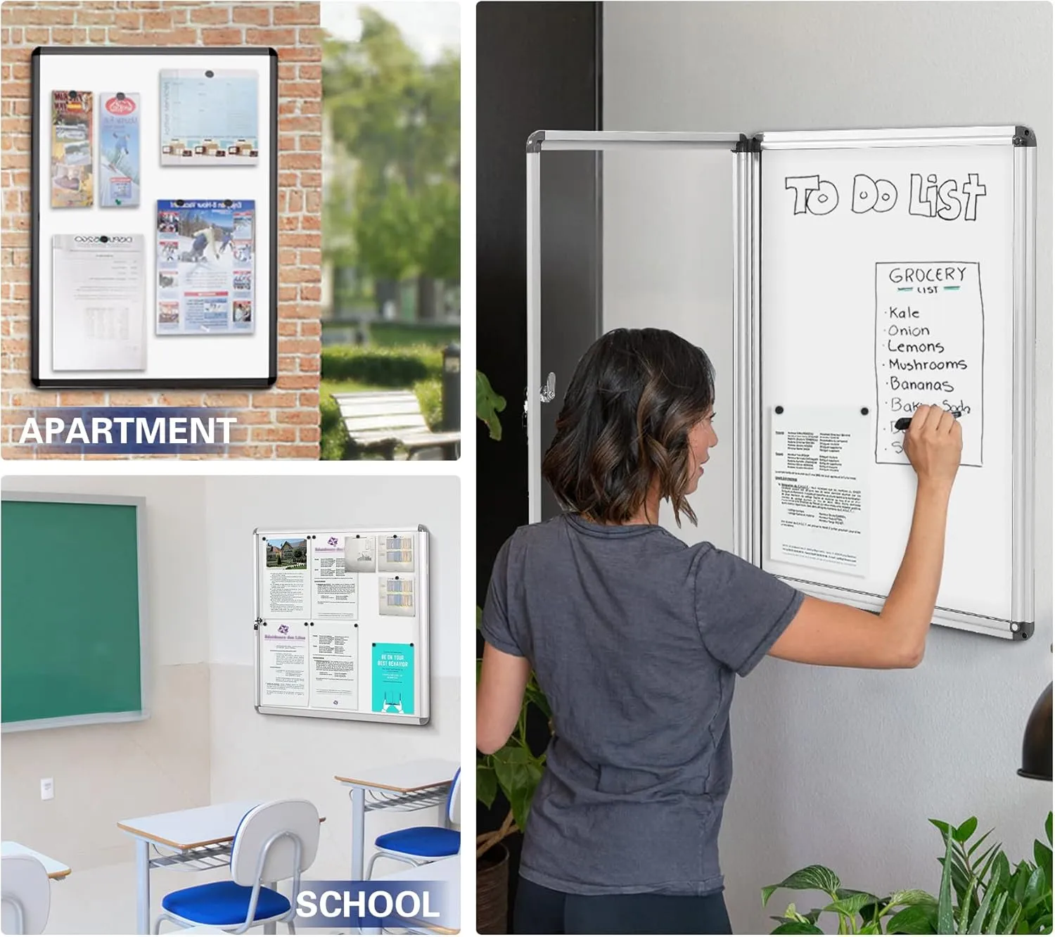 SWANCROWN Lockable Bulletin Boards Black Frame Enclosed Display Case,with Magnets,for School Message Notice 28x26inch(6XA4)
