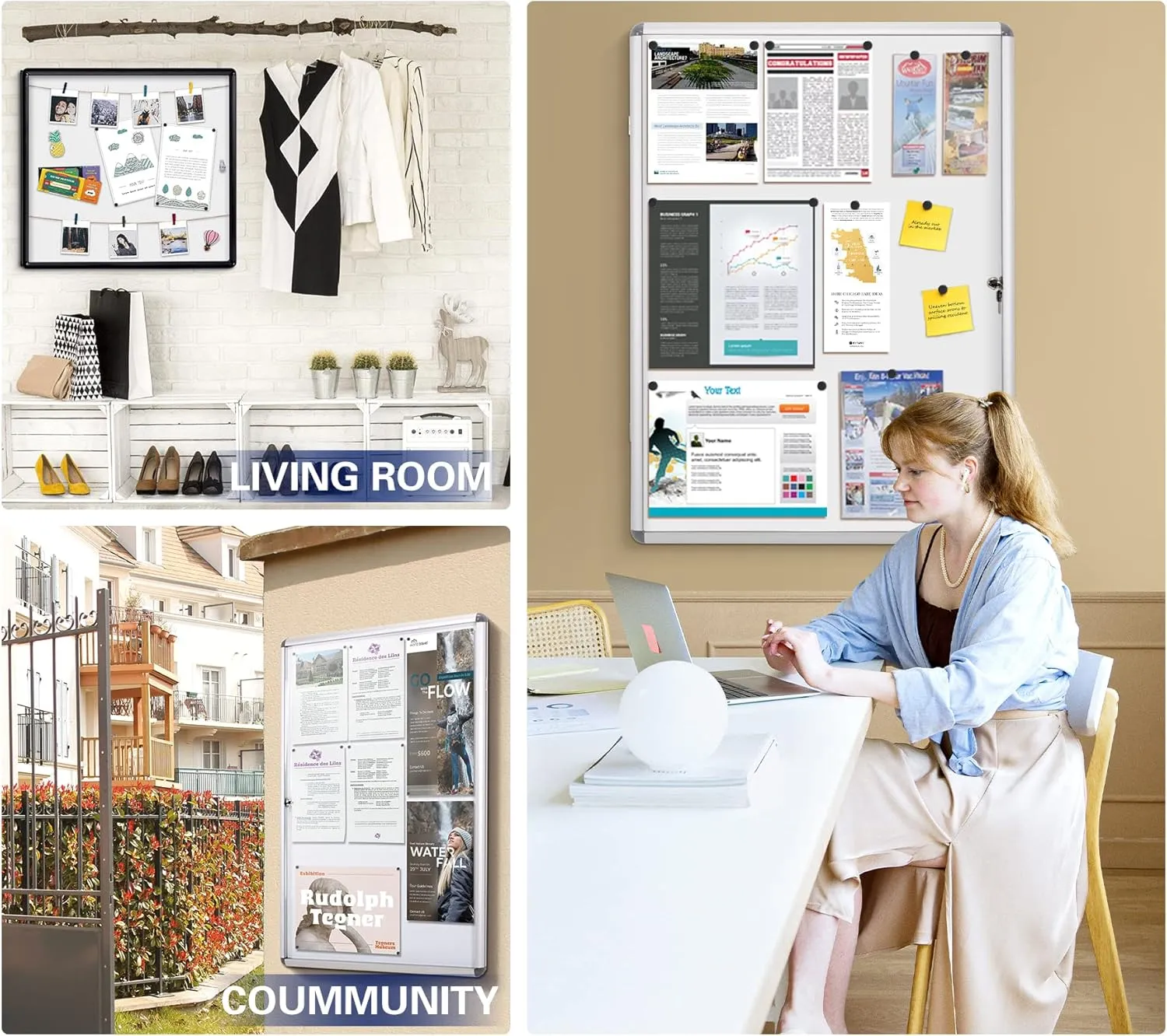 SWANCROWN Lockable Bulletin Boards Black Frame Enclosed Display Case,with Magnets,for School Message Notice 28x26inch(6XA4)