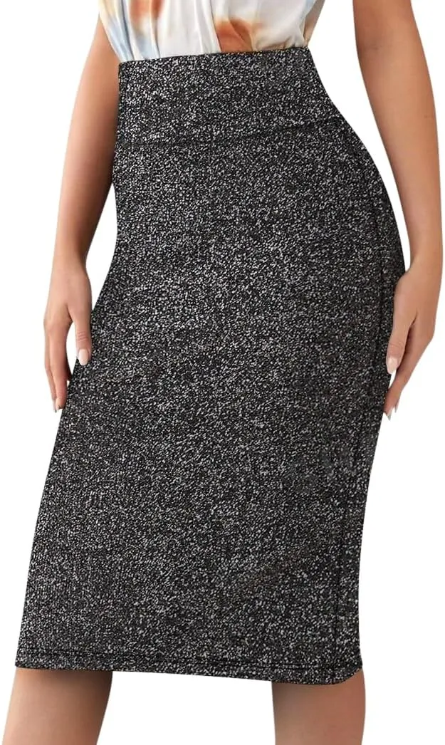 Sweet Hearts Women’s Basic Stretch Pencil Skirt- Regular & Plus Size- Below Knee Office Midi Bodycon Nylon Skirt Made in USA