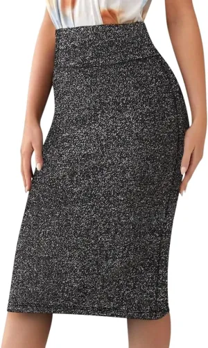 Sweet Hearts Women’s Basic Stretch Pencil Skirt- Regular & Plus Size- Below Knee Office Midi Bodycon Nylon Skirt Made in USA