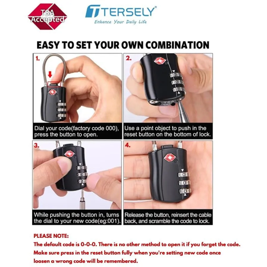 T Tersely TSA Approved Luggage Combination Locks, (2 Pack) Combination Padlock with Alloy Body TSA Lock for Travel Bag, Suit Case, Lockers, Gym, Bike Locks or Other