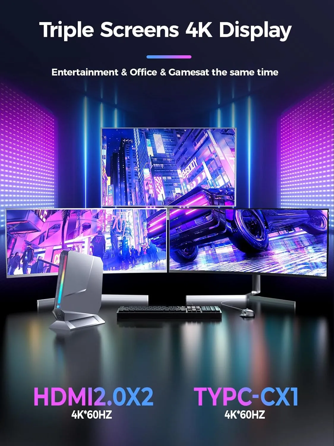 T1-Pro Mini Gaming PC Core i7-13700H/RTX4060 8G GDDR6,Mini Gaming Computer 32GB RAM DDR5-5200,1TB PCIe4.0 SSD,Adjustable RGB Light,WiFi6E/BT5.3/2.5G LAN/USB-C 4K@60Hz Win11 Pro Desktop PC