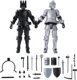 T13 Medieval Knight Action Figure | 2-Pack 5.5 inches | Completely Assembled | Magnetic Design | with Stand, Suitable for Executive Desk Toys | Black & White