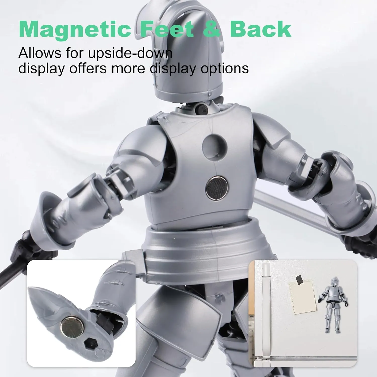 T13 Medieval Knight Action Figure | 2-Pack 5.5 inches | Completely Assembled | Magnetic Design | with Stand, Suitable for Executive Desk Toys | Black & White