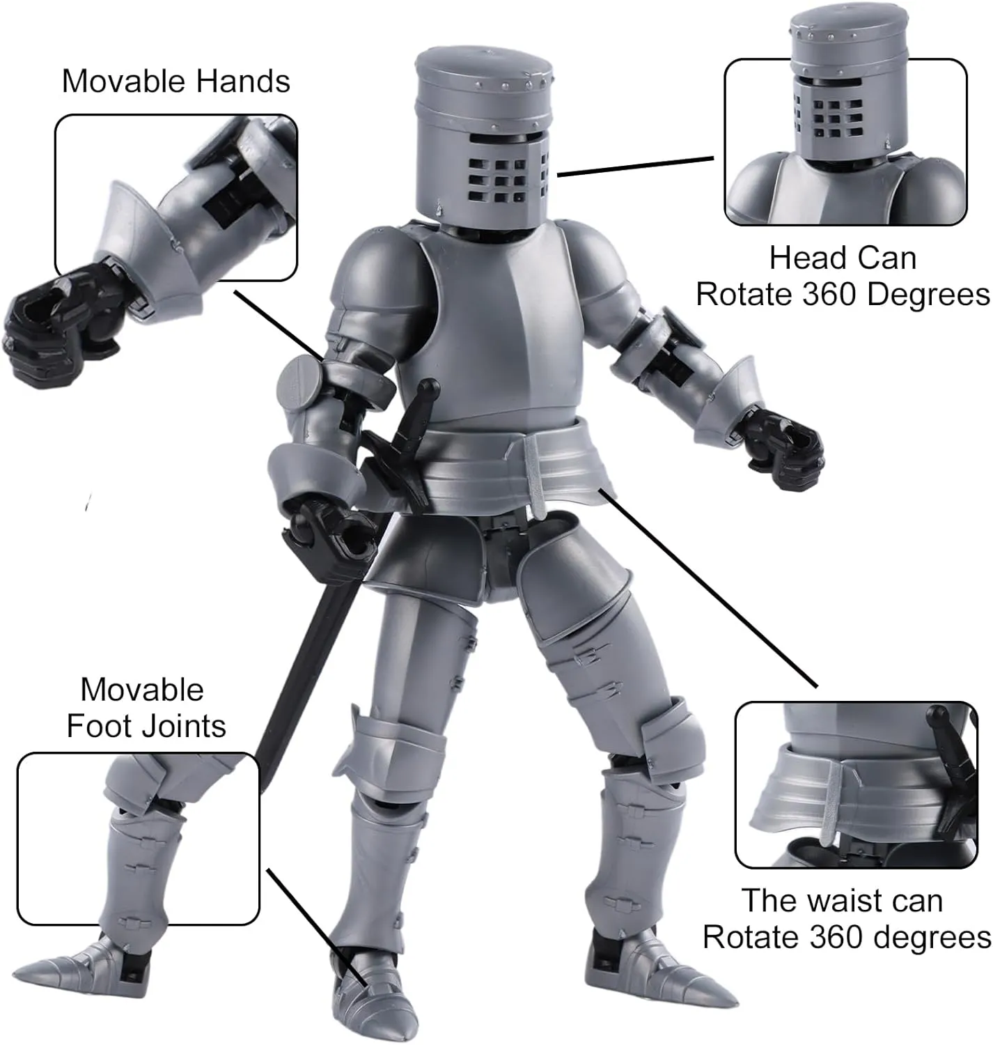 T13 Medieval Knight Action Figure | 2-Pack 5.5 inches | Completely Assembled | Magnetic Design | with Stand, Suitable for Executive Desk Toys | Black & White