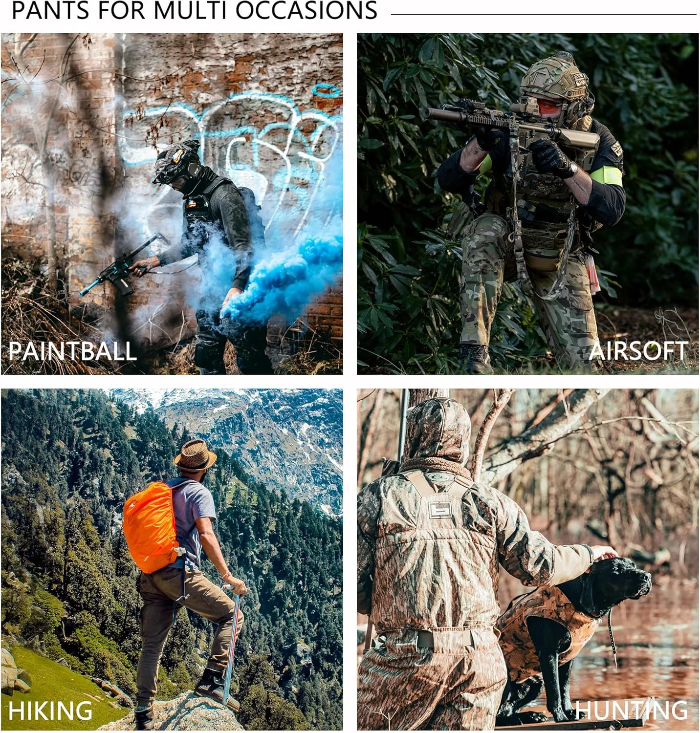 Tactical Pants for Men Water Resistant Hiking Pants Camo Cargo Pants with 10 Pockets No Belt and Kneepad