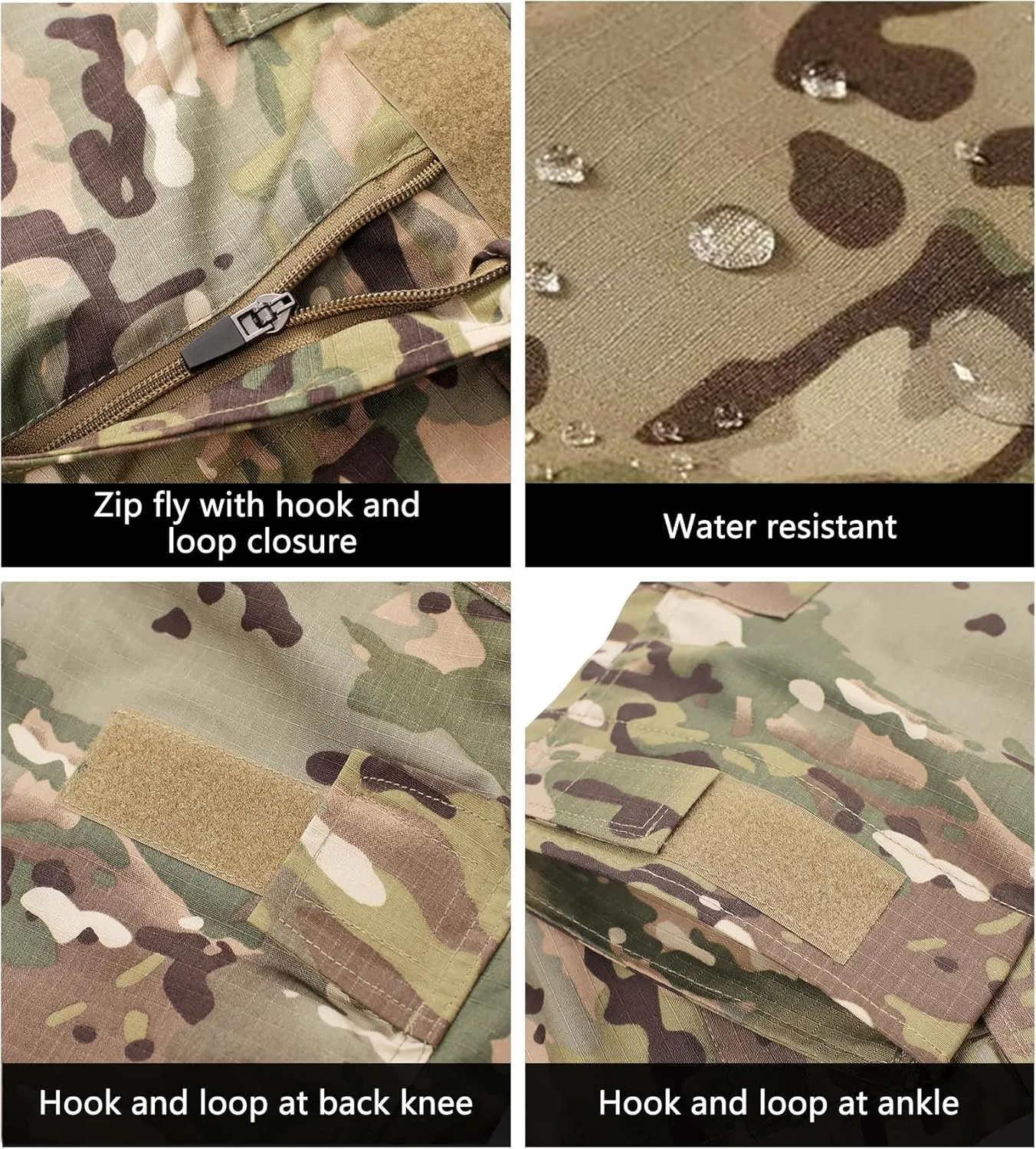 Tactical Pants for Men Water Resistant Hiking Pants Camo Cargo Pants with 10 Pockets No Belt and Kneepad