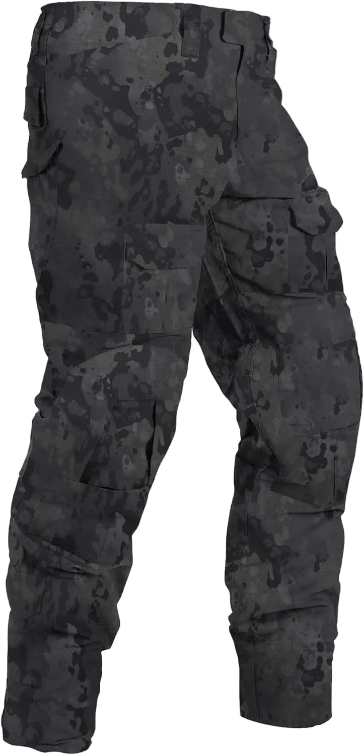Tactical Pants for Men Water Resistant Hiking Pants Camo Cargo Pants with 10 Pockets No Belt and Kneepad