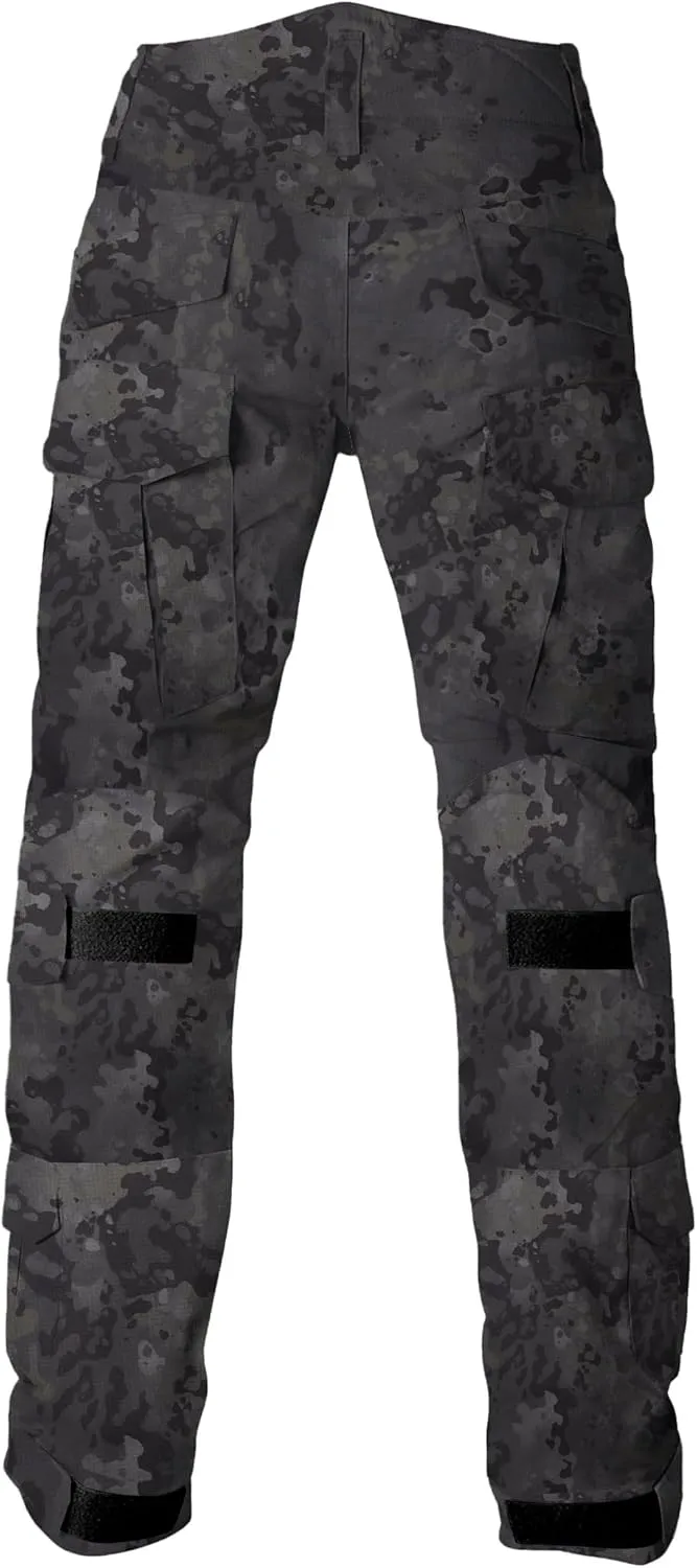 Tactical Pants for Men Water Resistant Hiking Pants Camo Cargo Pants with 10 Pockets No Belt and Kneepad
