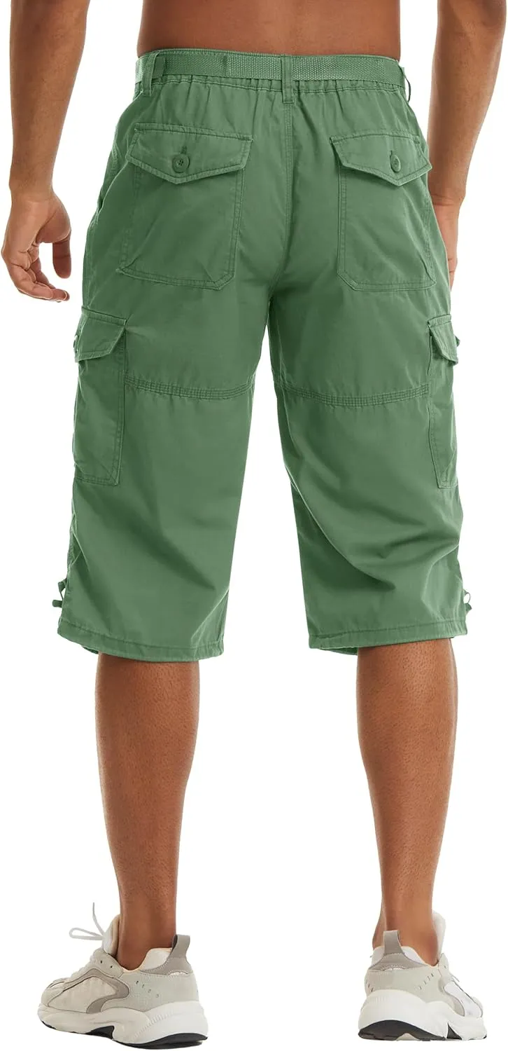 TACVASEN Men's Capri Pants with 7 Pockets Cargo Shorts Twill Elastic Below Knee 3/4 Capri Long Shorts