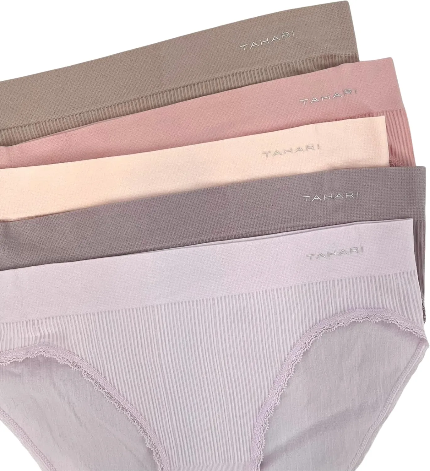 TAHARI Women's 5-Pack Seamless Bikini Hipster Underwear Invisible No Show Nylon Spandex Women Panties