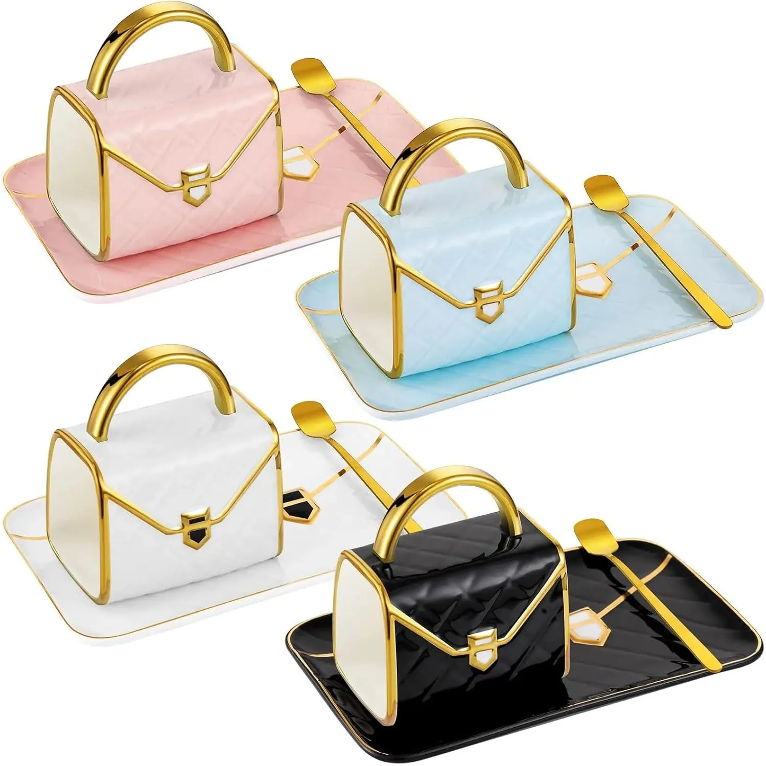 Tea Set Handbag shaped Mug with Saucer & Spoon For for Coffee, Hot Chocolate, Office and Home Use