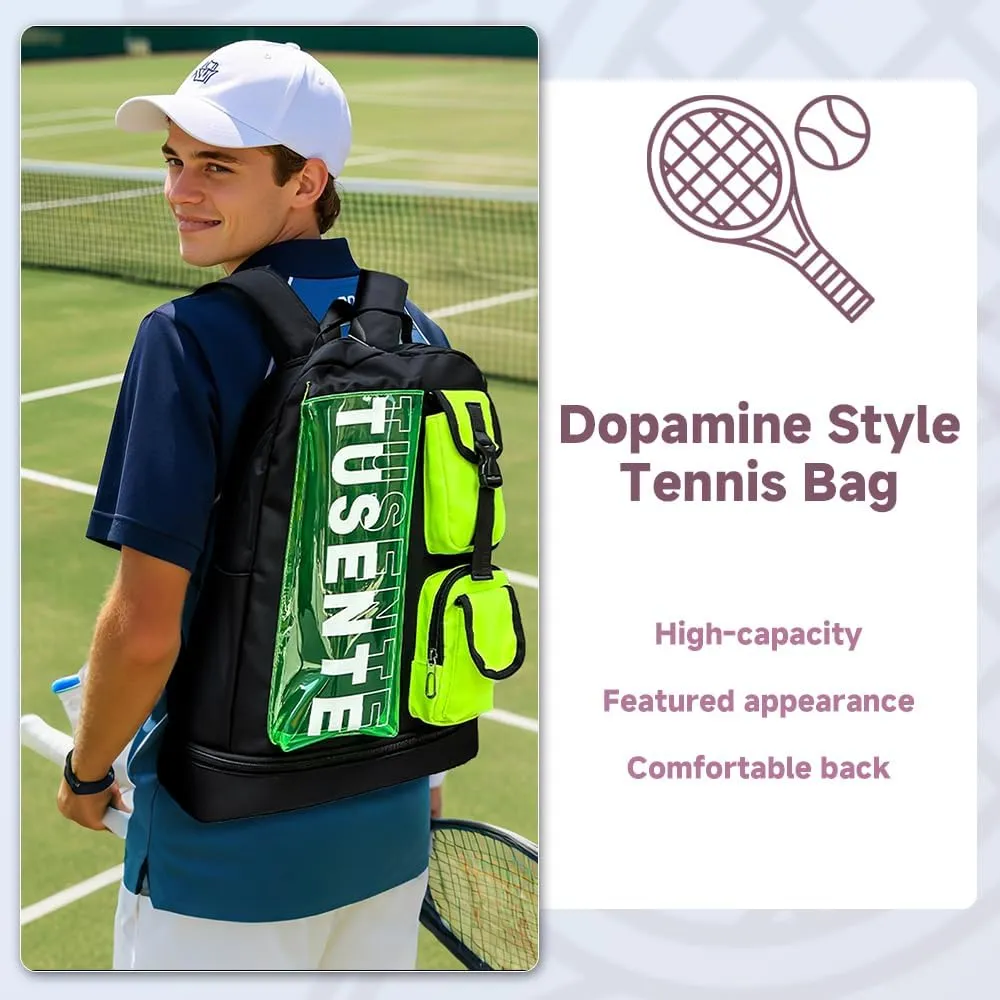 Tennis backpack,unisex,Dopamine style,large capacity can accommodate 2 rackets,With shoe compartment,Suitable for table tennis, tennis, squash, business trips