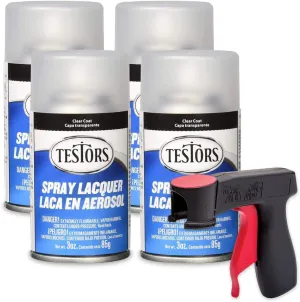 Testors Spray Lacquer 3oz (Matte x2) and Gloss x2 with Pixiss Spray Handle – Complete Painting Kit for Models, Crafts, and DIY Projects