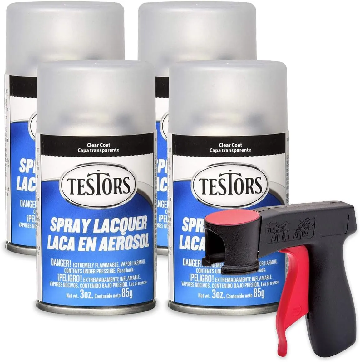 Testors Spray Lacquer 3oz (Matte x2) and Gloss x2 with Pixiss Spray Handle – Complete Painting Kit for Models, Crafts, and DIY Projects