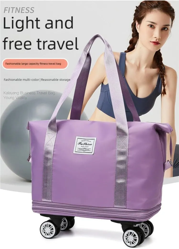 The 2025 new wheeled travel bag with large capacity is ready for production. It is waterproof, dry-wet separated and expandable The wheels are detachable (black)