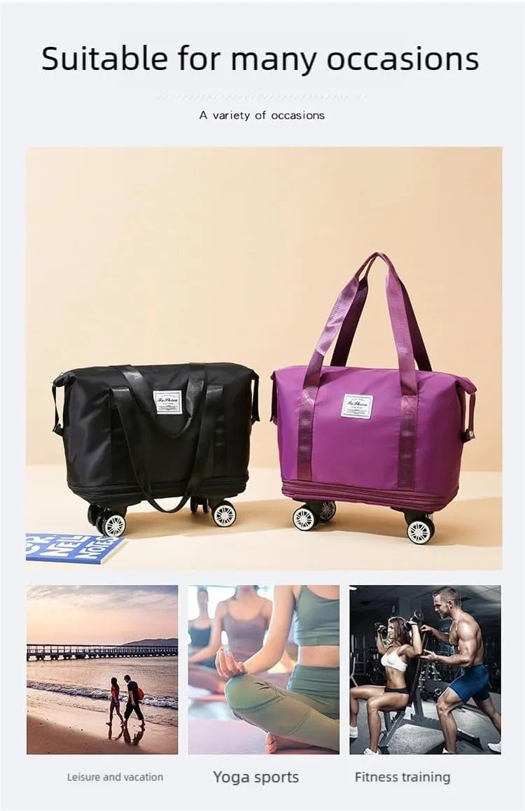 The 2025 new wheeled travel bag with large capacity is ready for production. It is waterproof, dry-wet separated and expandable The wheels are detachable (black)