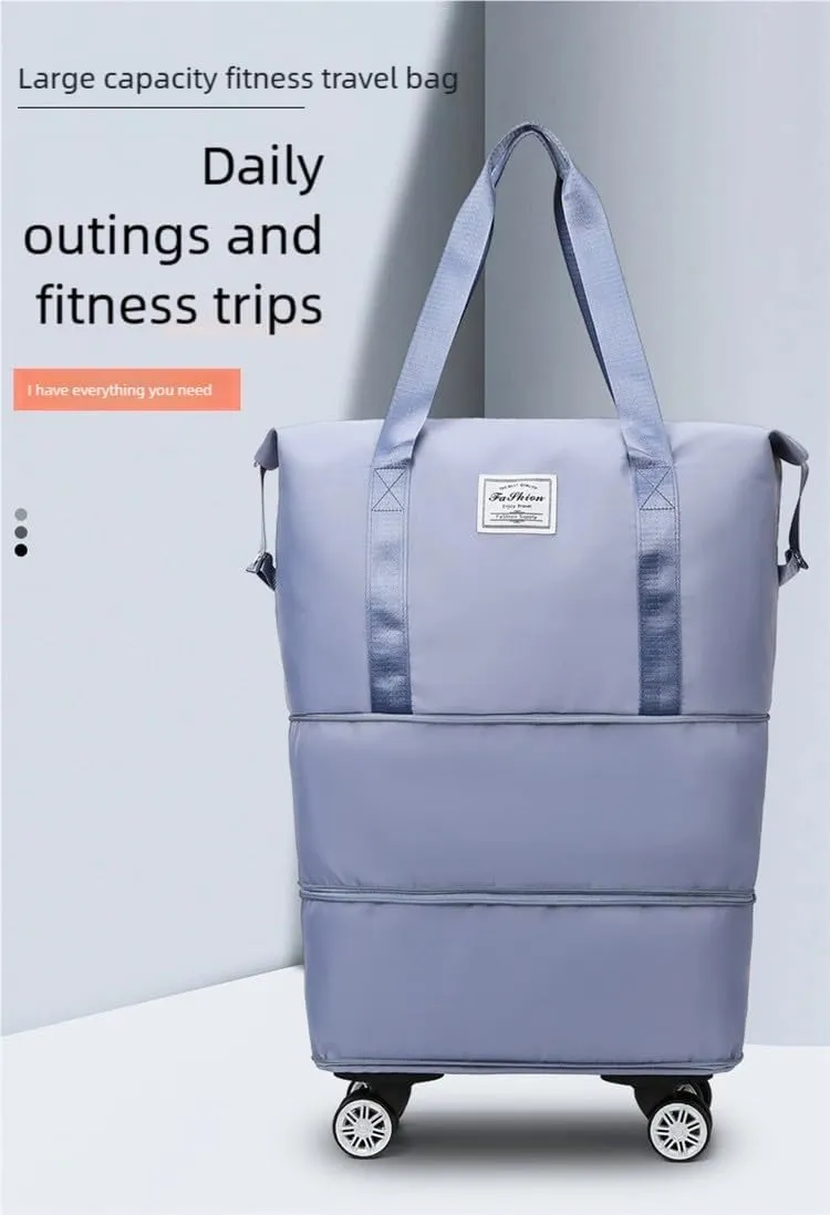 The 2025 new wheeled travel bag with large capacity is ready for production. It is waterproof, dry-wet separated and expandable The wheels are detachable (black)