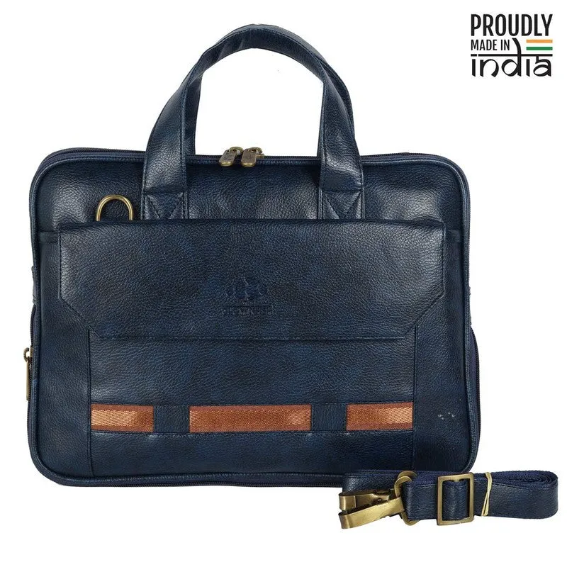 THE CLOWNFISH Triton Faux Leather Expandable 15.6 inch Laptop Tablet Messenger Bag Briefcase (Blue)