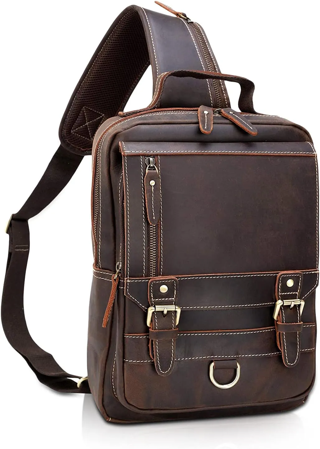 Thick Full Grain Leather Sling Bag Shoulder Backpack Travel Rucksack Casual Crossbody Bag