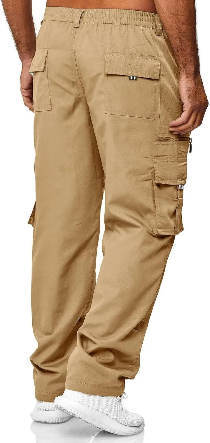 THWEI Mens Cargo Pants Casual Cotton Jogger Multi Pockets Outdoor Hiking Work Sweatpants