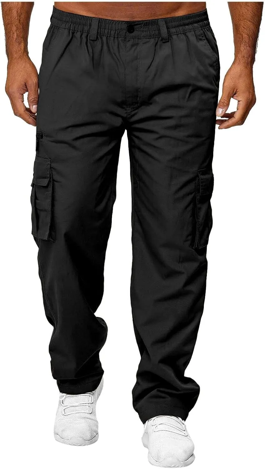 THWEI Mens Cargo Pants Casual Cotton Jogger Multi Pockets Outdoor Hiking Work Sweatpants