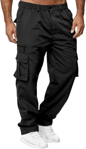THWEI Mens Cargo Pants Casual Cotton Jogger Multi Pockets Outdoor Hiking Work Sweatpants