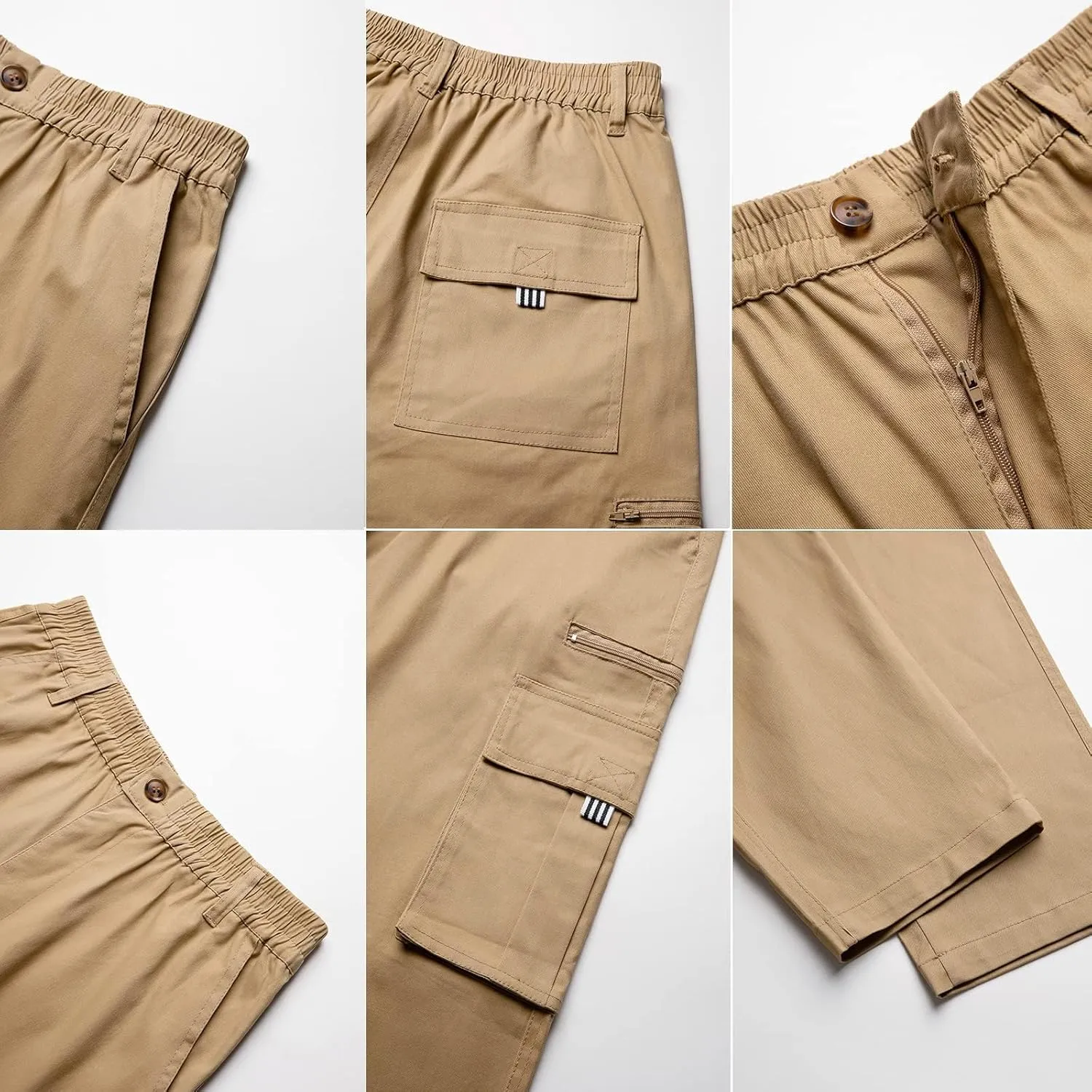 THWEI Mens Cargo Pants Casual Cotton Jogger Multi Pockets Outdoor Hiking Work Sweatpants