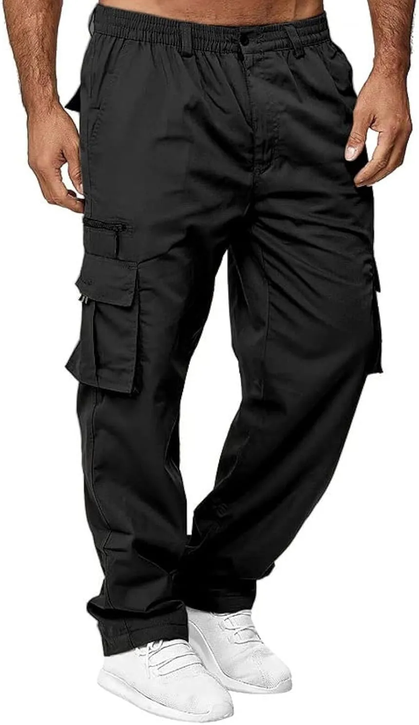 THWEI Mens Cargo Pants Casual Cotton Jogger Multi Pockets Outdoor Hiking Work Sweatpants