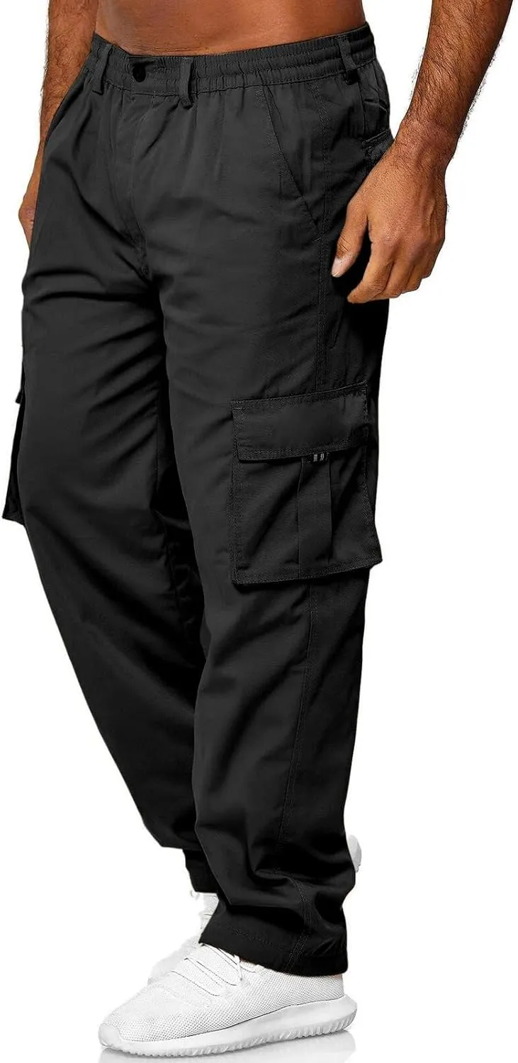 THWEI Mens Cargo Pants Casual Cotton Jogger Multi Pockets Outdoor Hiking Work Sweatpants