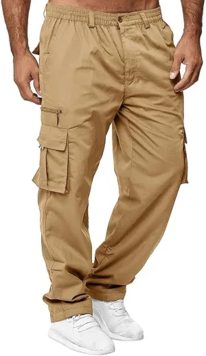 THWEI Mens Cargo Pants Casual Cotton Jogger Multi Pockets Outdoor Hiking Work Sweatpants