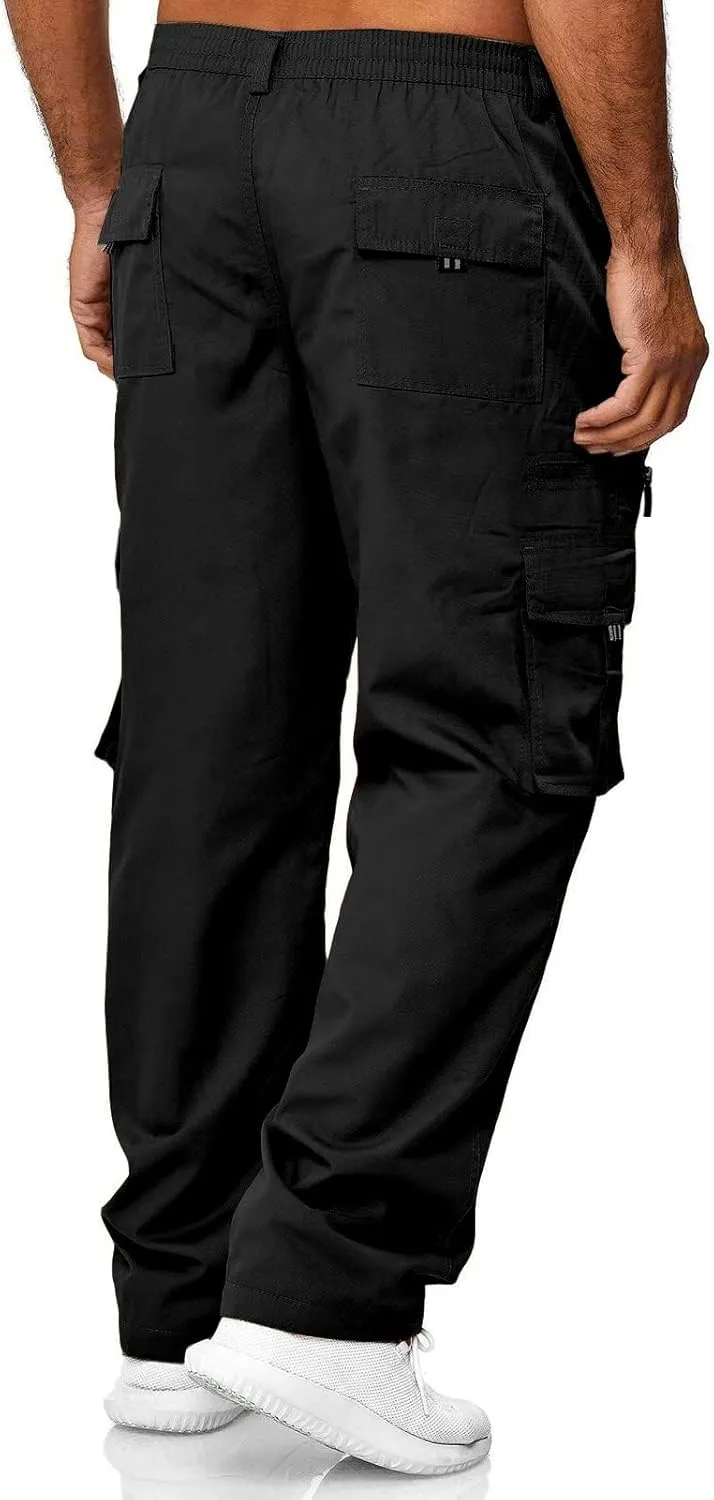 THWEI Mens Cargo Pants Casual Cotton Jogger Multi Pockets Outdoor Hiking Work Sweatpants