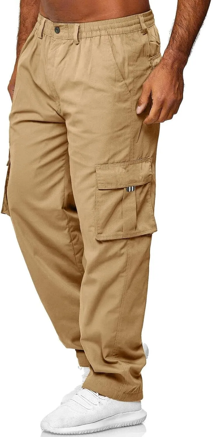 THWEI Mens Cargo Pants Casual Cotton Jogger Multi Pockets Outdoor Hiking Work Sweatpants