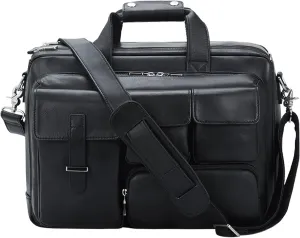 TIDING Full Grain Leather Briefcase For Men 17 Inch Laptop Case Business Travel Office Messenger Shoulder Bag